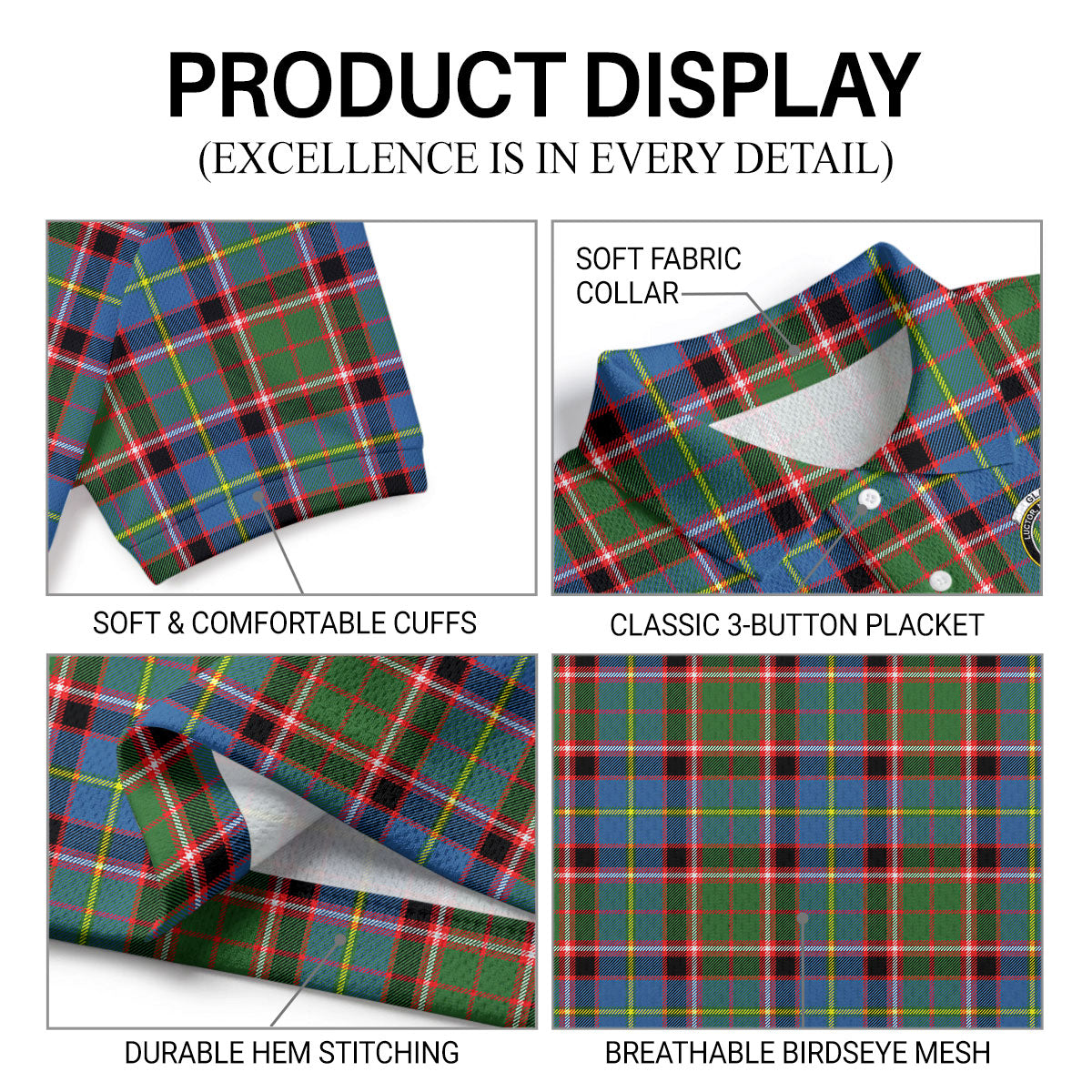 Glass Tartan Crest Birdseye Mesh Polo Shirt