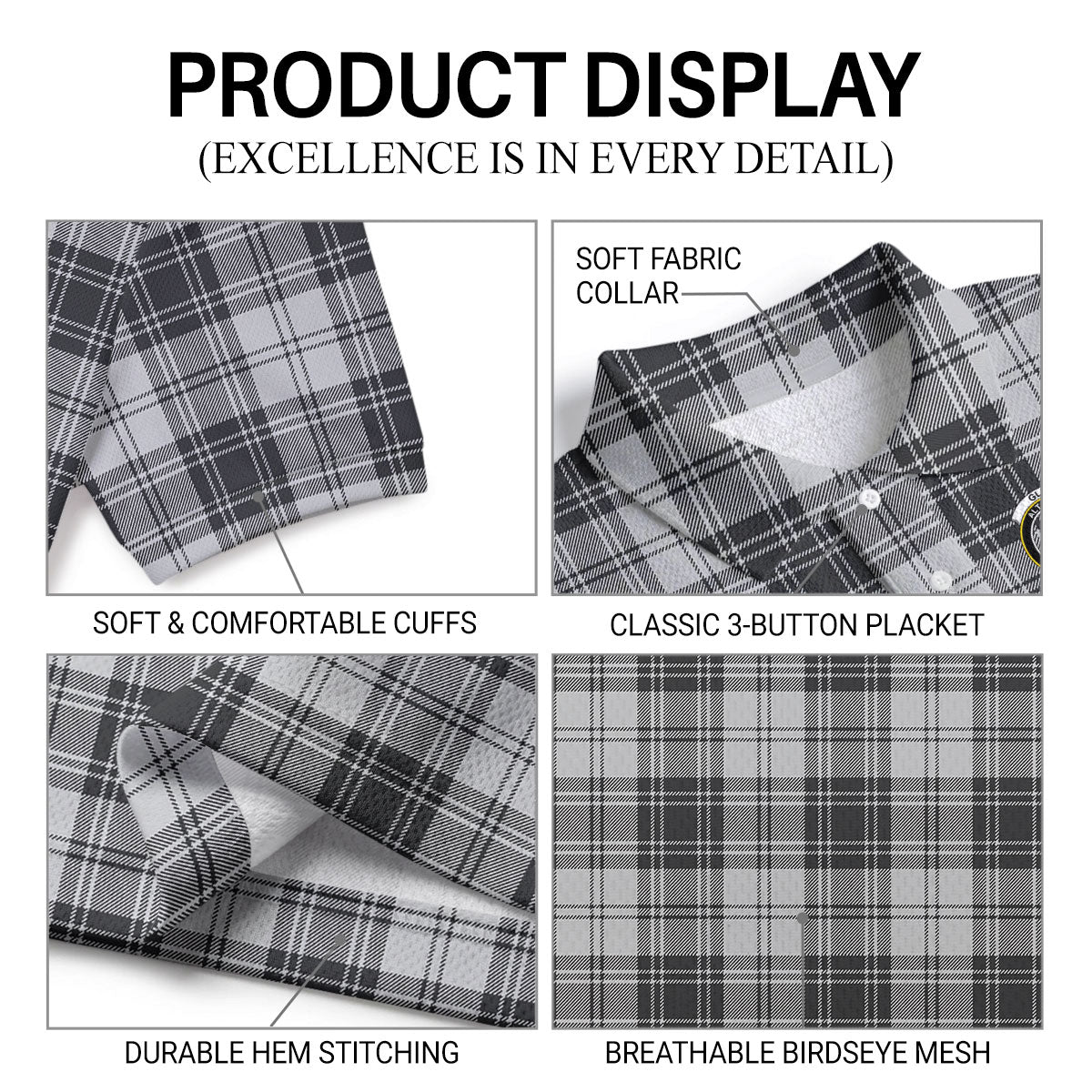 Glen Tartan Crest Birdseye Mesh Polo Shirt