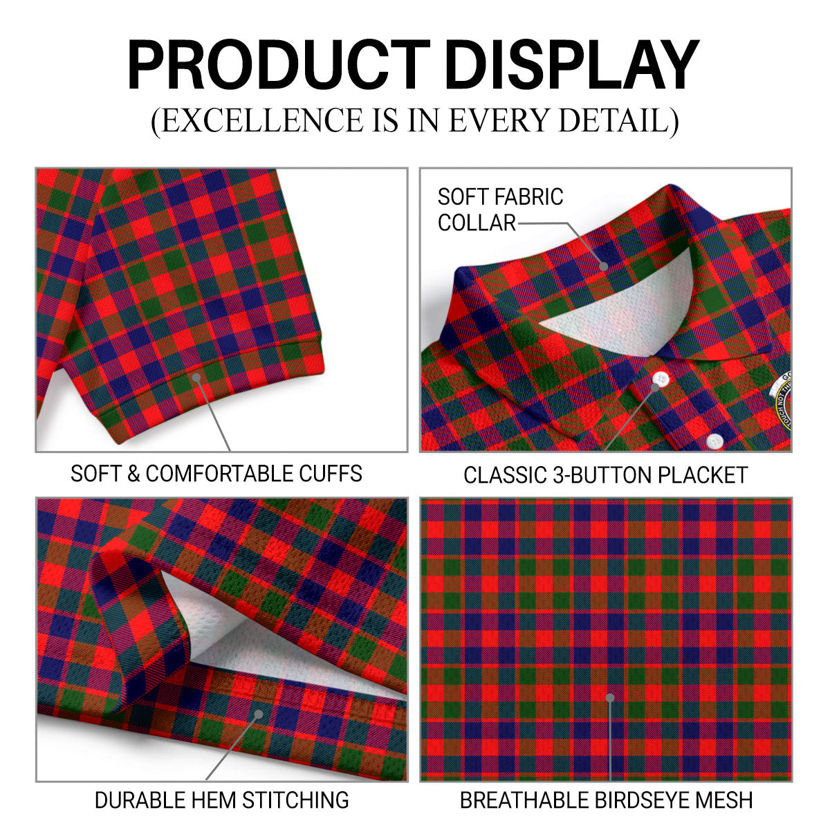 Gow (or McGouan) Tartan Crest Birdseye Mesh Polo Shirt