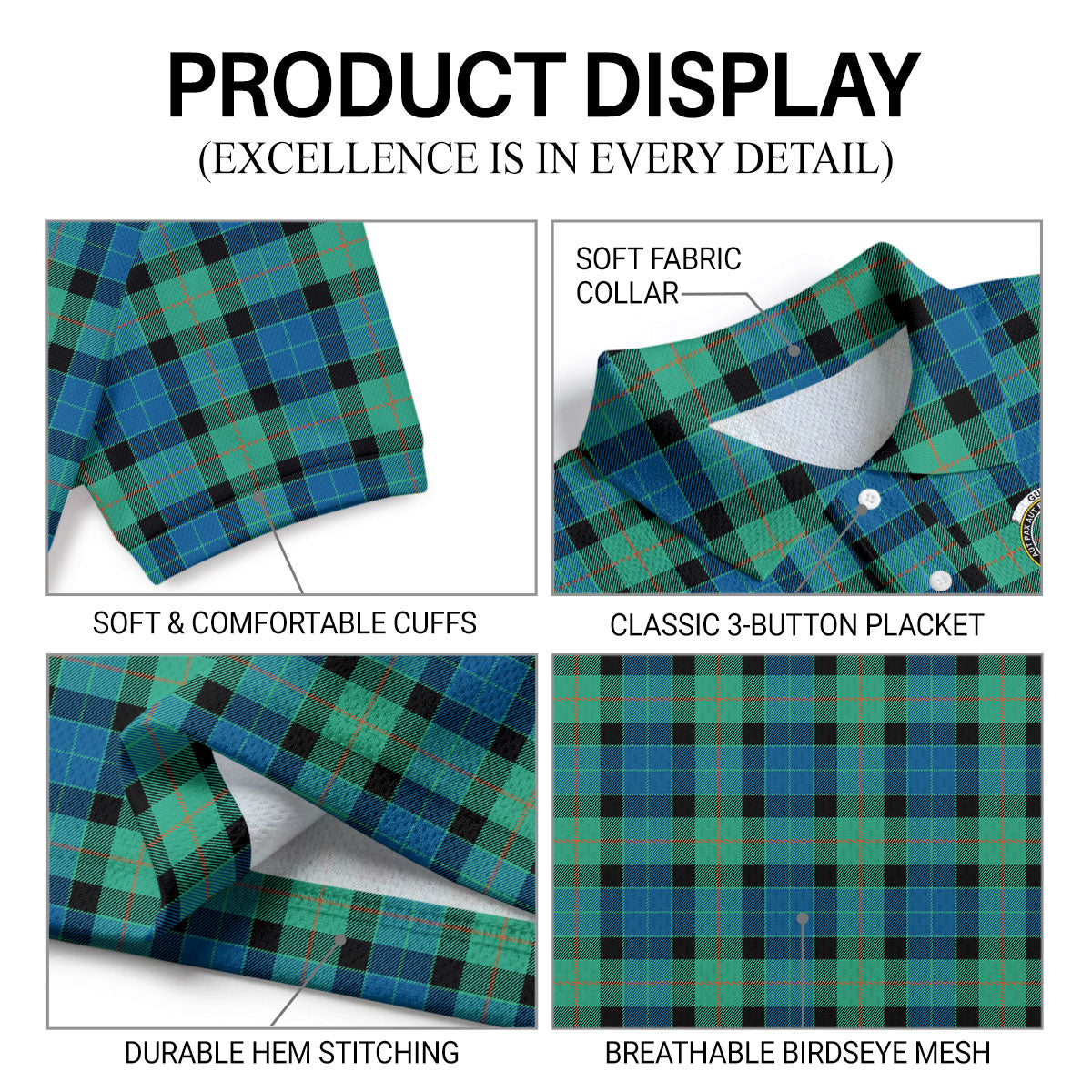 Gunn Ancient Tartan Crest Birdseye Mesh Polo Shirt