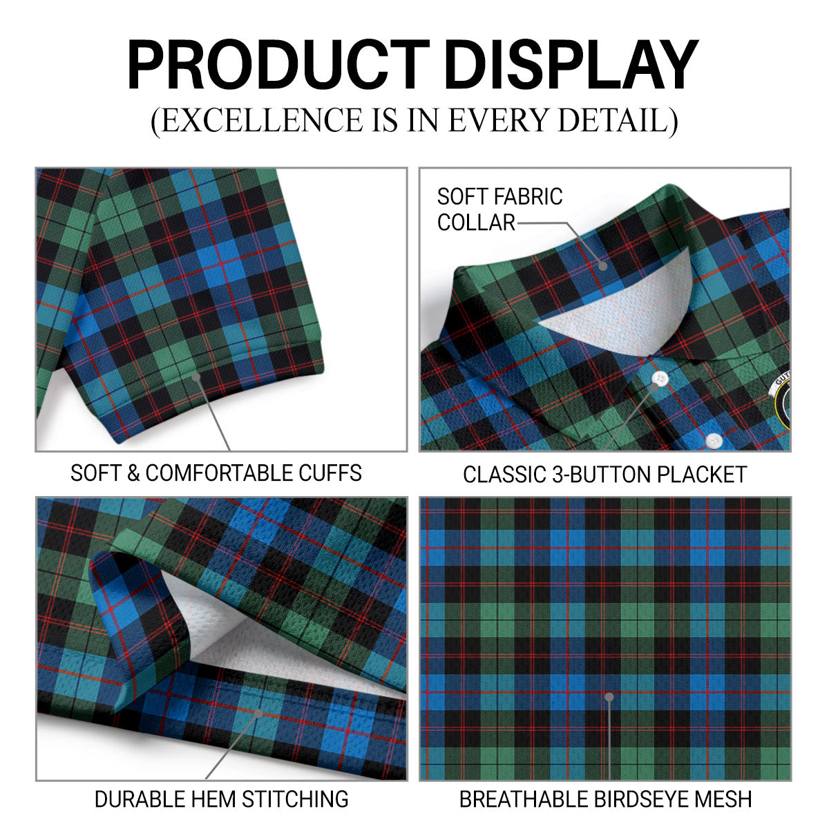 Guthrie Ancient Tartan Crest Birdseye Mesh Polo Shirt