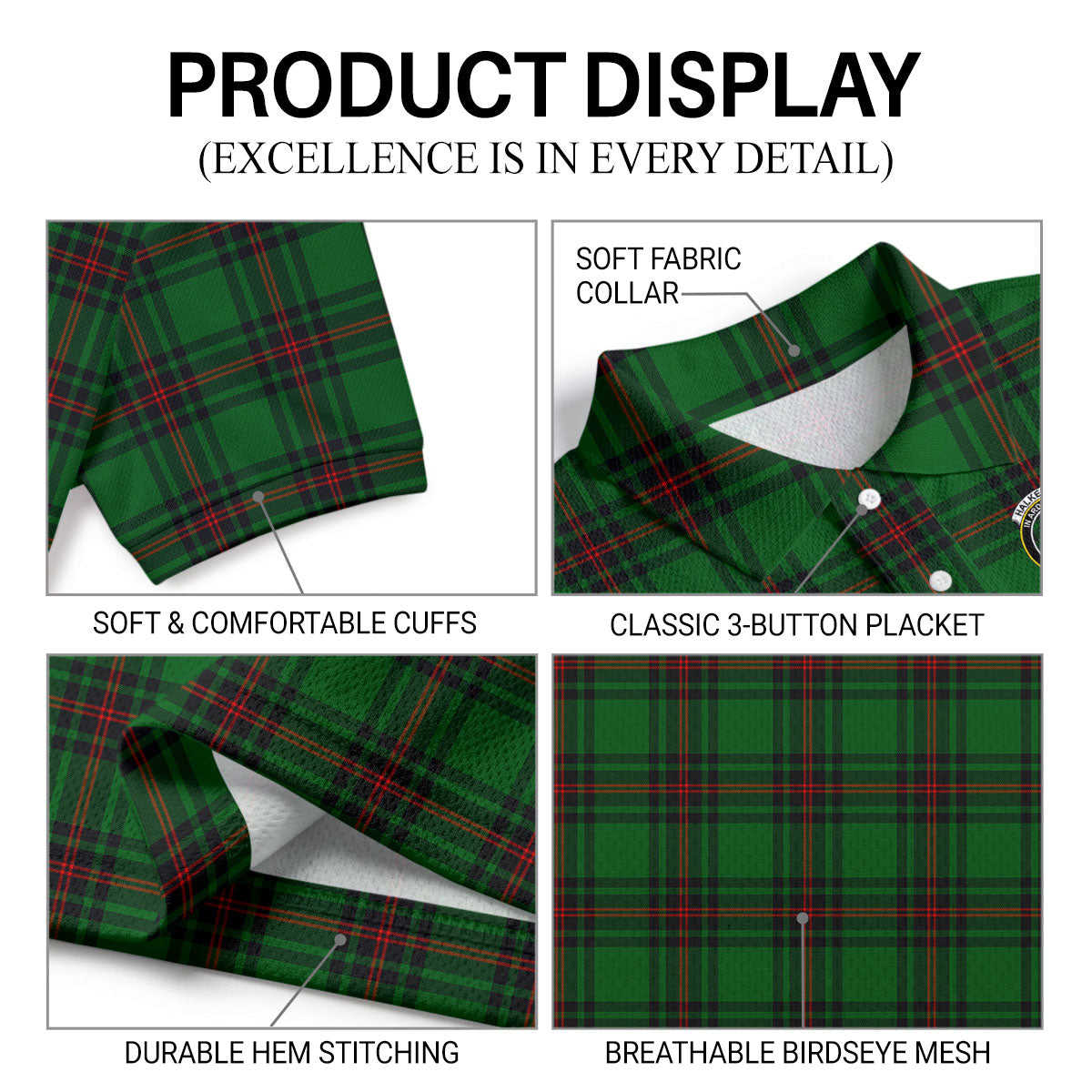 Halkerston Tartan Crest Birdseye Mesh Polo Shirt