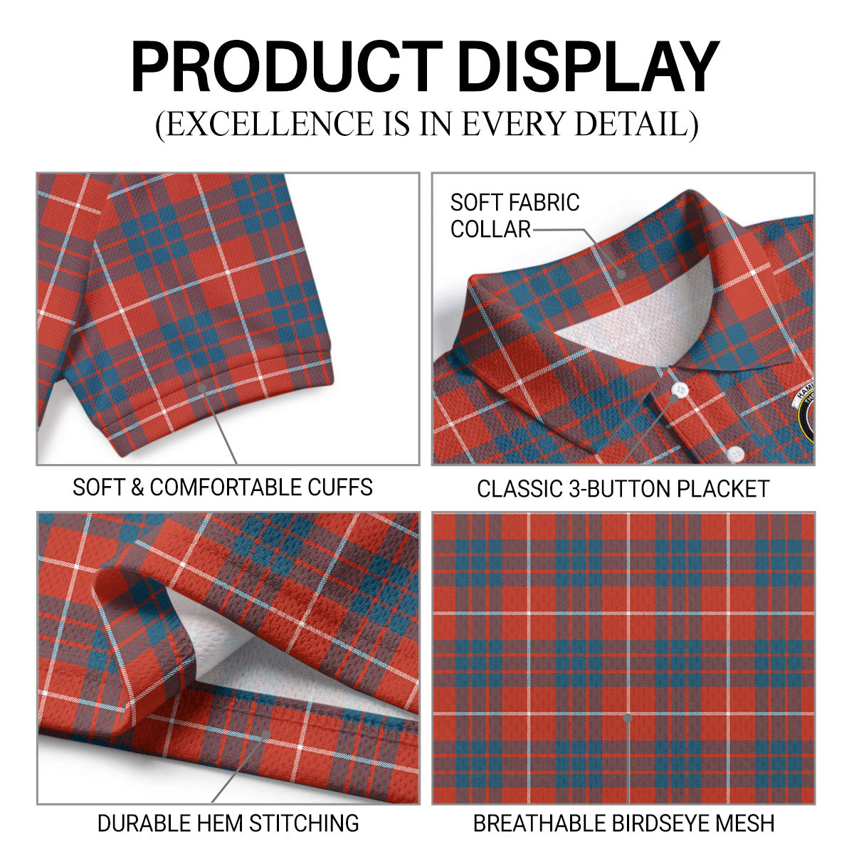 Hamilton Ancient Tartan Crest Birdseye Mesh Polo Shirt