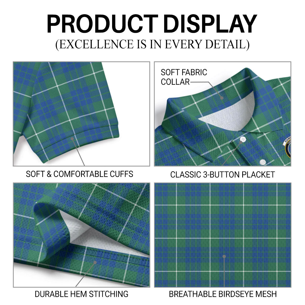 Hamilton Hunting Ancient Tartan Crest Birdseye Mesh Polo Shirt