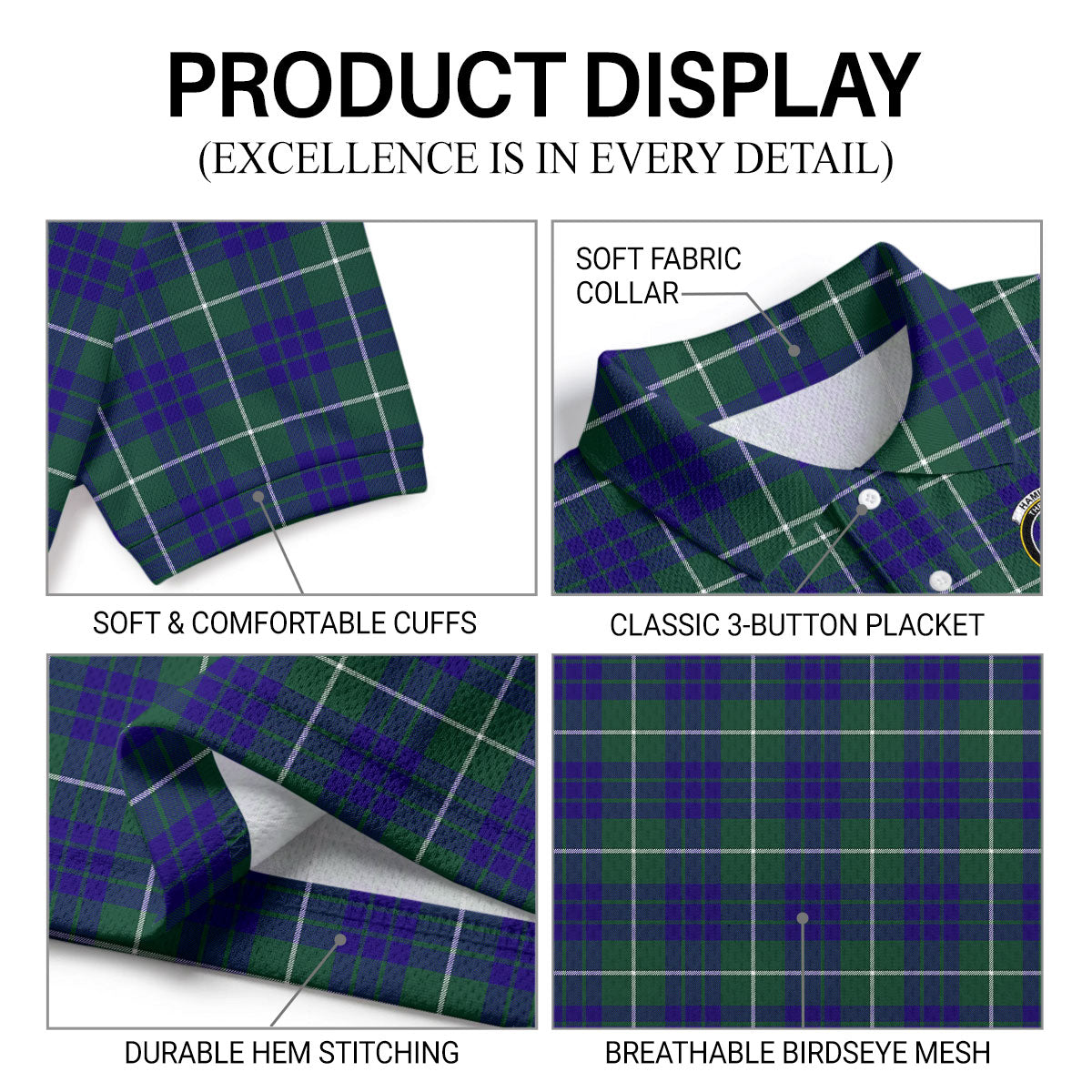 Hamilton Hunting Modern Tartan Crest Birdseye Mesh Polo Shirt