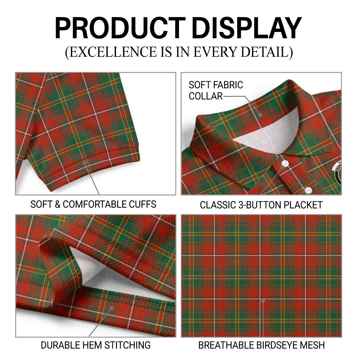 Hay Ancient Tartan Crest Birdseye Mesh Polo Shirt
