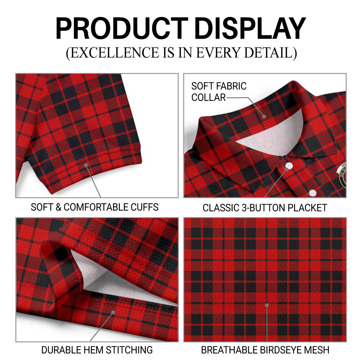Hogg Tartan Crest Birdseye Mesh Polo Shirt