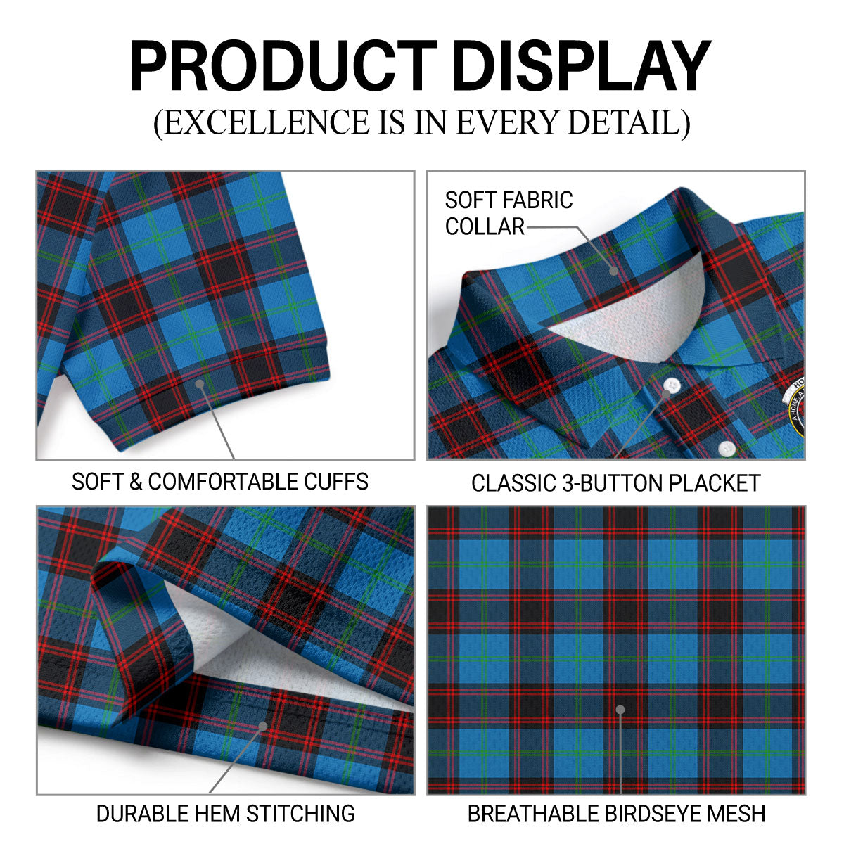 Home Ancient Tartan Crest Birdseye Mesh Polo Shirt