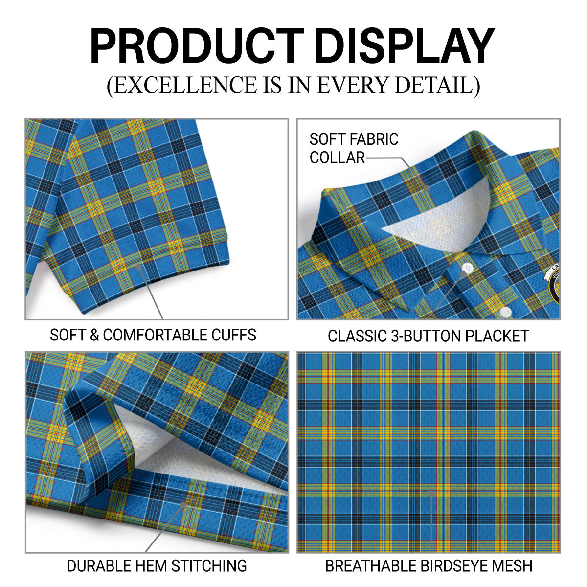 Laing Tartan Crest Birdseye Mesh Polo Shirt