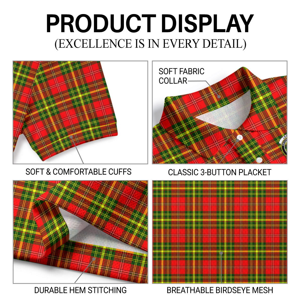 Leask Tartan Crest Birdseye Mesh Polo Shirt