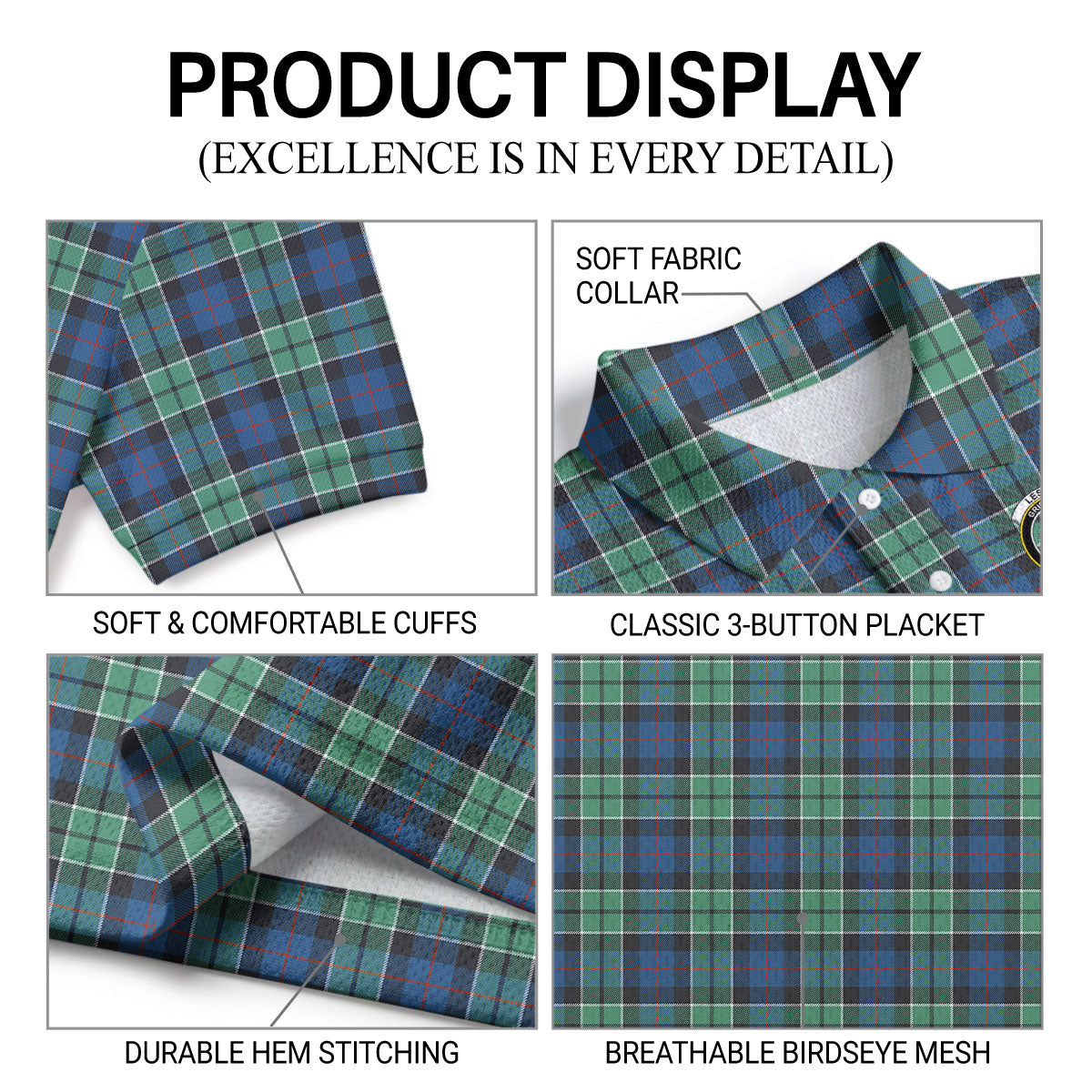 Leslie Hunting Ancient Tartan Crest Birdseye Mesh Polo Shirt