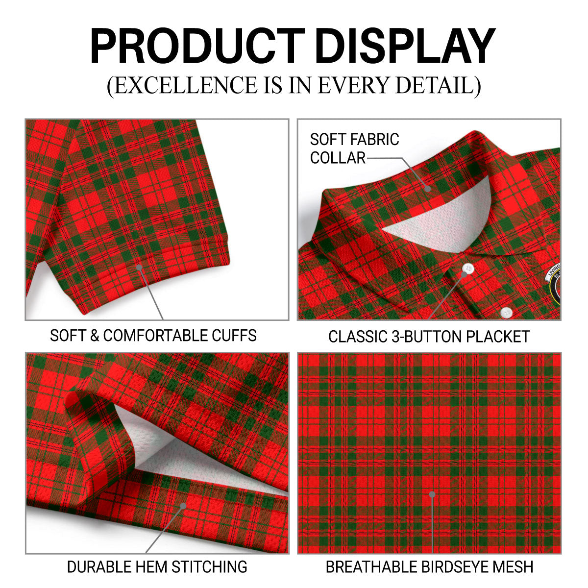 Livingstone Tartan Crest Birdseye Mesh Polo Shirt