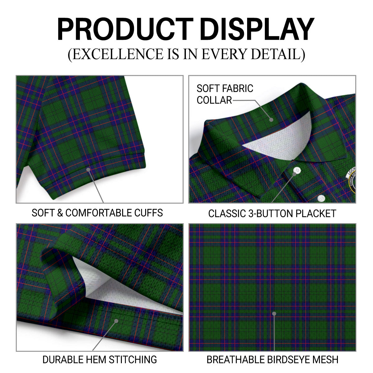 Lockhart Modern Tartan Crest Birdseye Mesh Polo Shirt