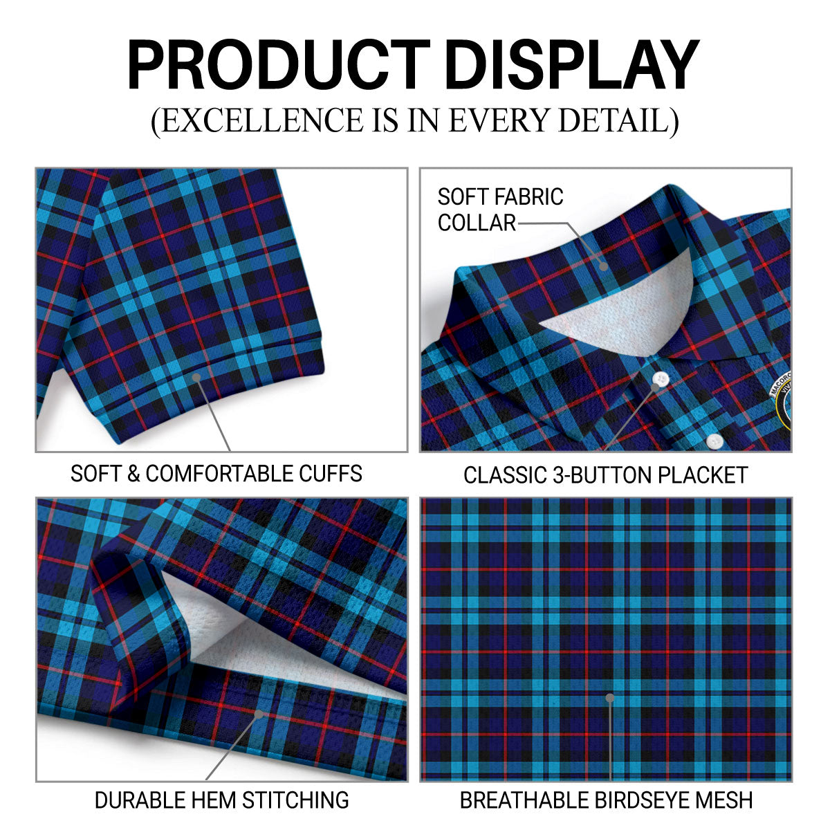 MacCorquodale Tartan Crest Birdseye Mesh Polo Shirt
