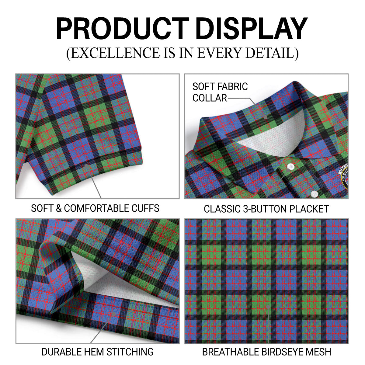 MacDonald Ancient Tartan Crest Birdseye Mesh Polo Shirt