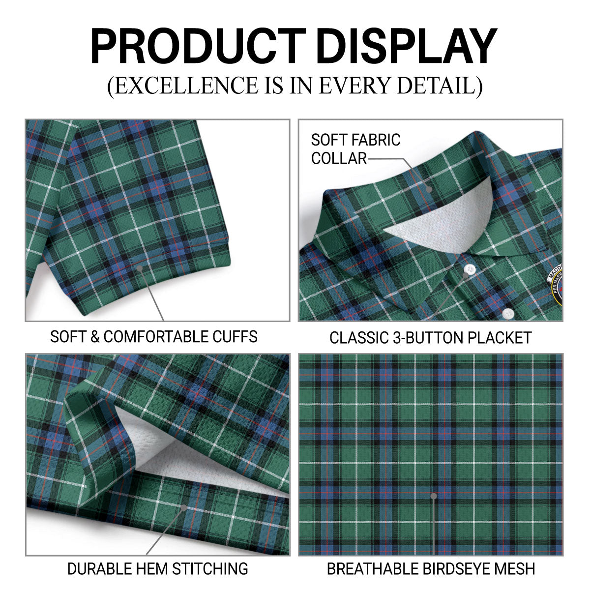 MacDonald of the Isles Hunting Ancient Tartan Crest Birdseye Mesh Polo Shirt