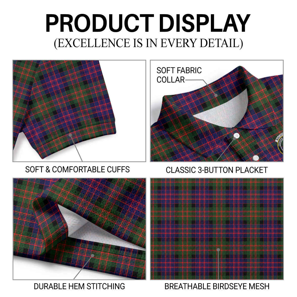 MacDonnell of Glengarry Modern Tartan Crest Birdseye Mesh Polo Shirt