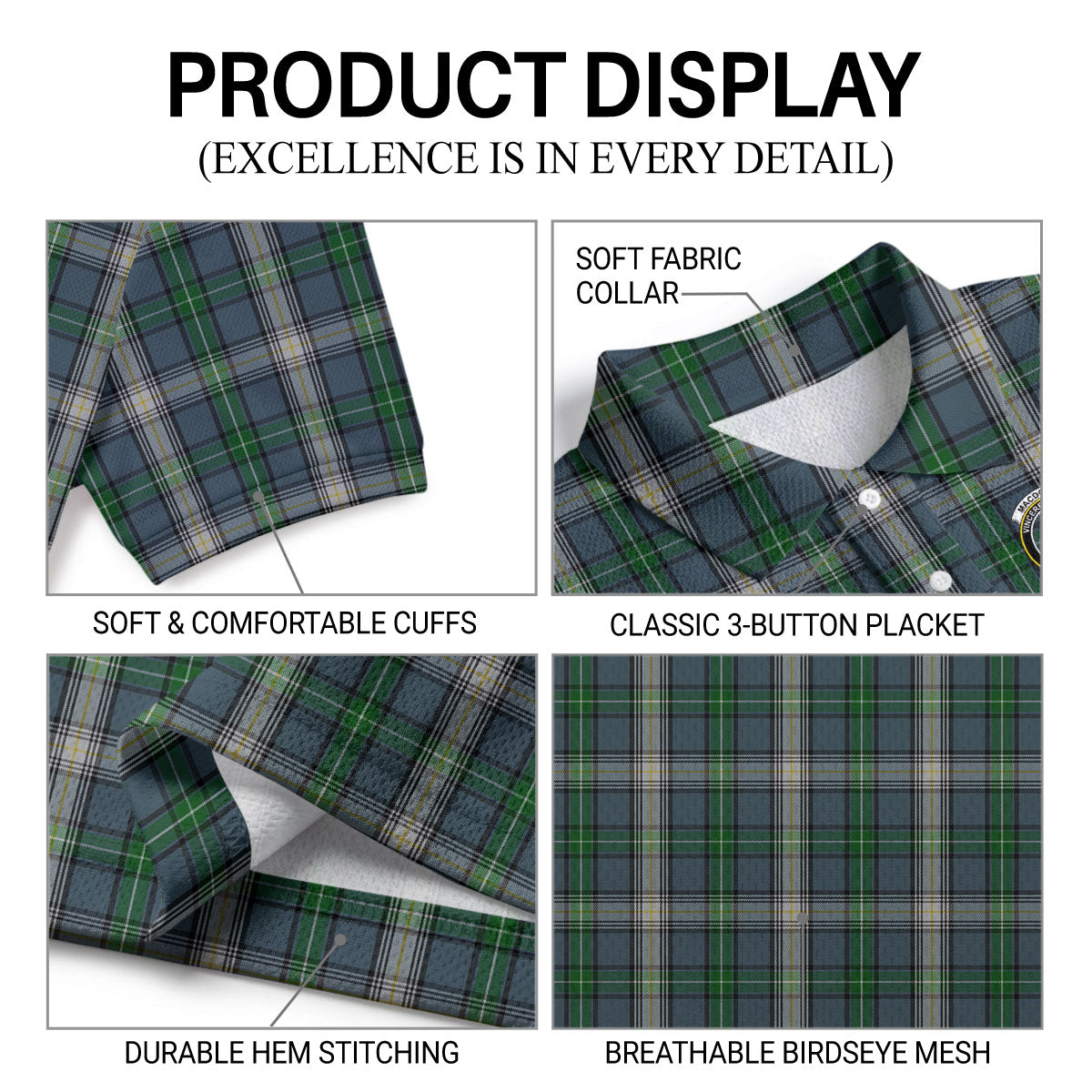MacDowall Tartan Crest Birdseye Mesh Polo Shirt