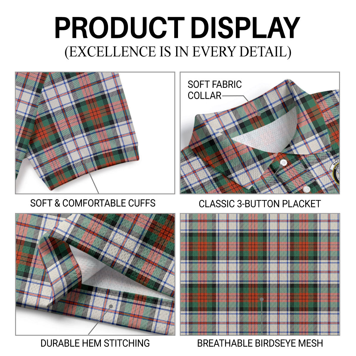 MacDuff Dress Ancient Tartan Crest Birdseye Mesh Polo Shirt