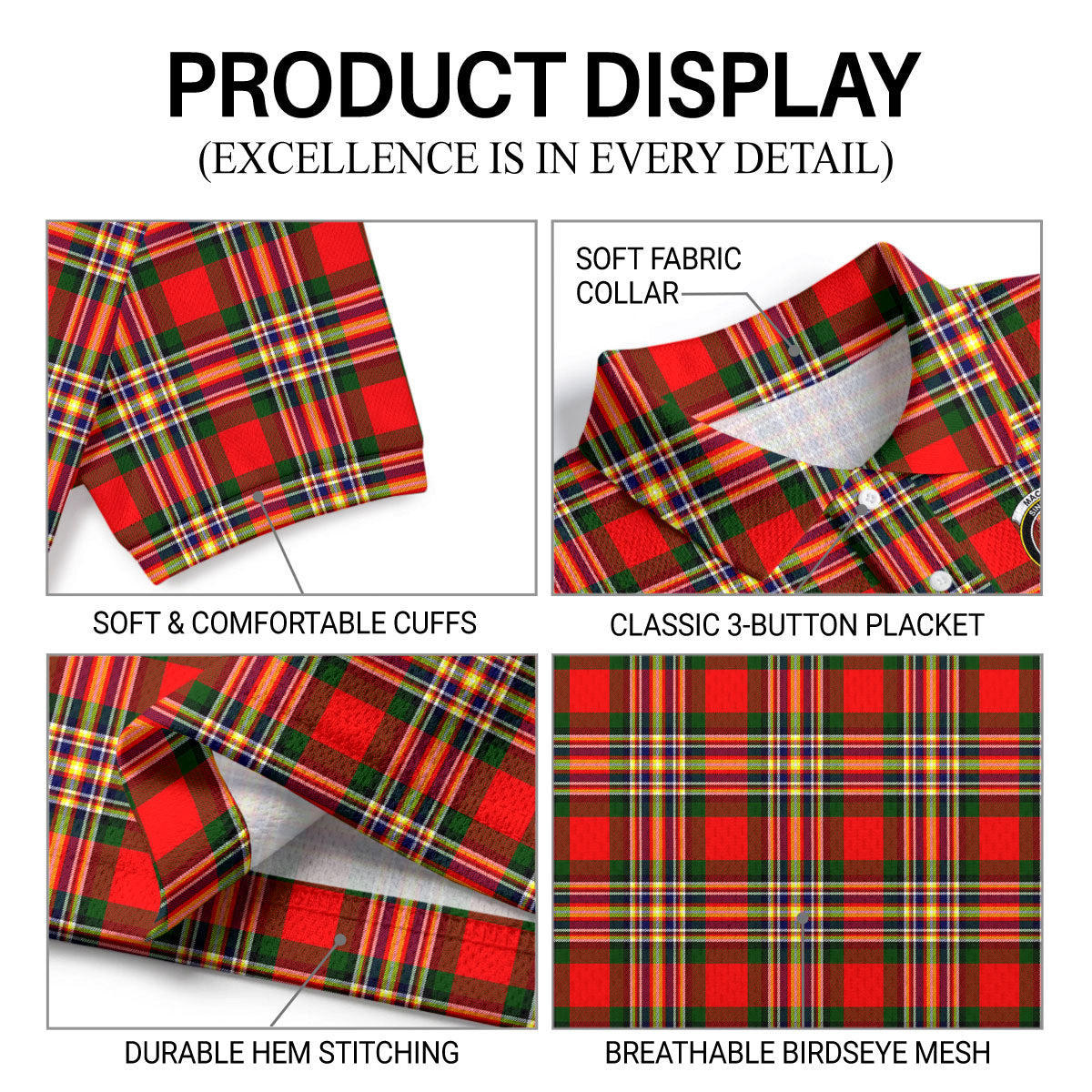MacGill Modern Tartan Crest Birdseye Mesh Polo Shirt