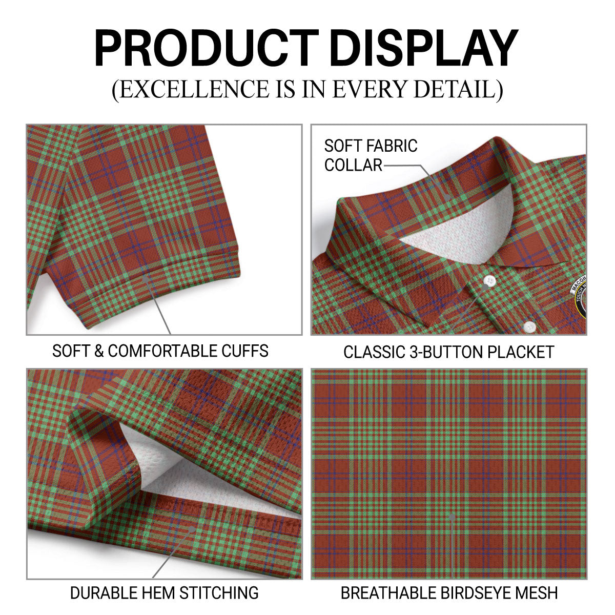 MacGillivray Hunting Ancient Tartan Crest Birdseye Mesh Polo Shirt