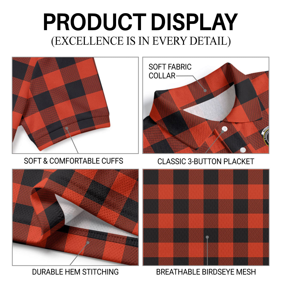 MacGregor Rob Roy Ancient Tartan Crest Birdseye Mesh Polo Shirt