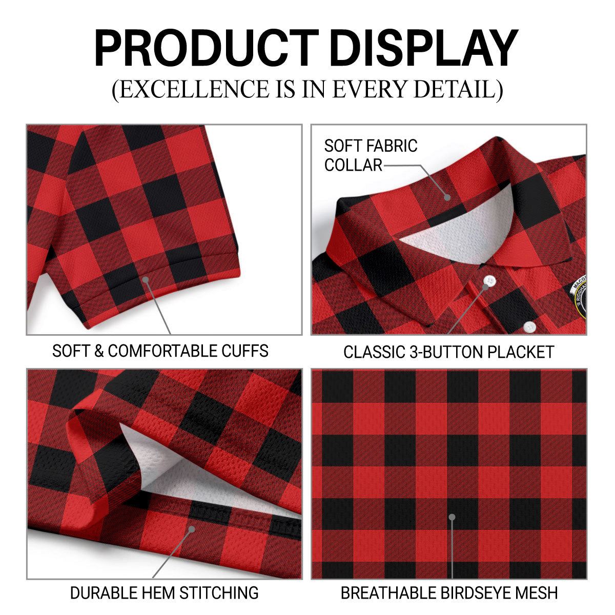 MacGregor Rob Roy Modern Tartan Crest Birdseye Mesh Polo Shirt