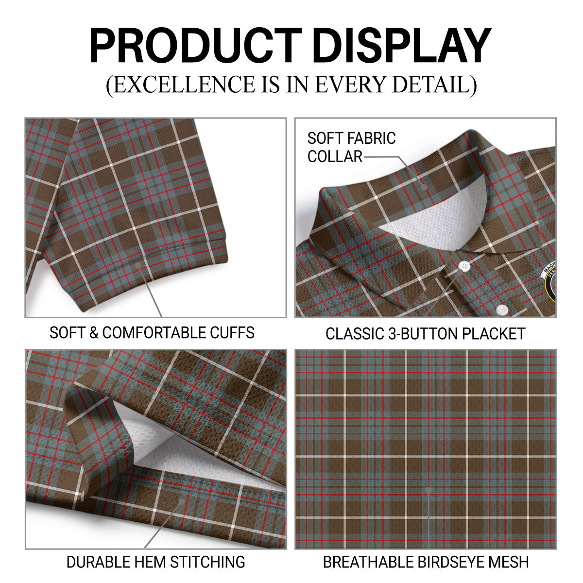 MacIntyre Hunting Weathered Tartan Crest Birdseye Mesh Polo Shirt