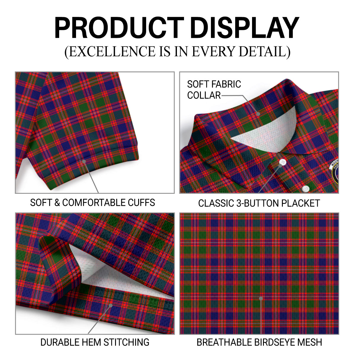 MacIntyre Modern Tartan Crest Birdseye Mesh Polo Shirt