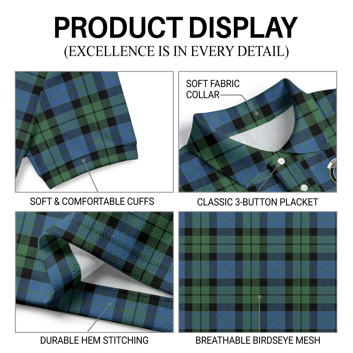 MacKay Ancient Tartan Crest Birdseye Mesh Polo Shirt