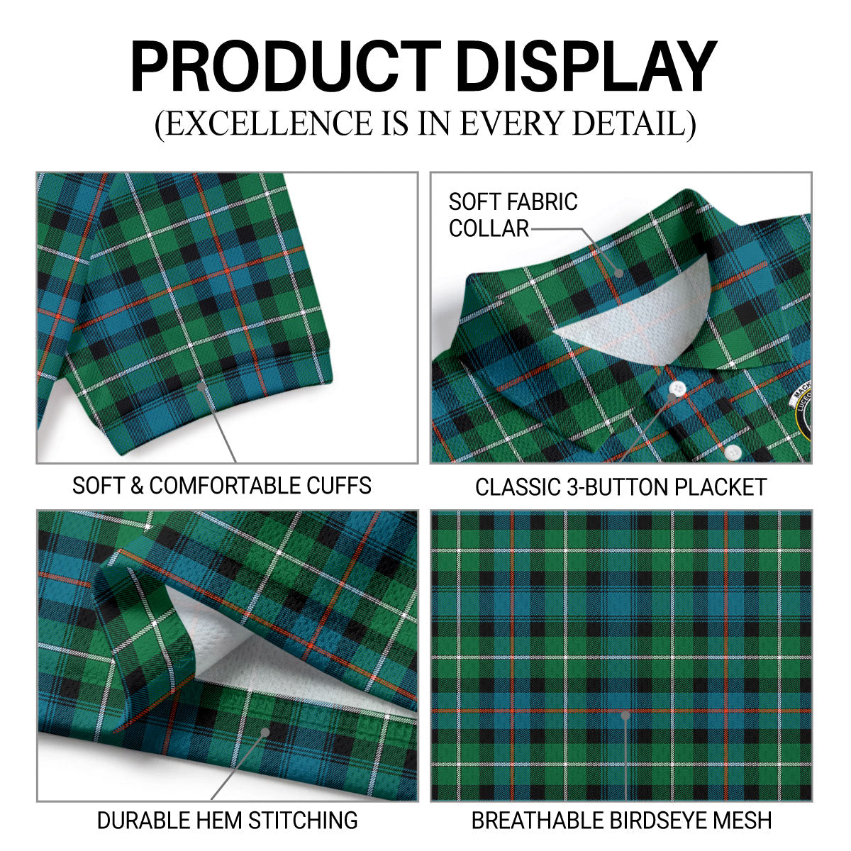 MacKenzie Ancient Tartan Crest Birdseye Mesh Polo Shirt