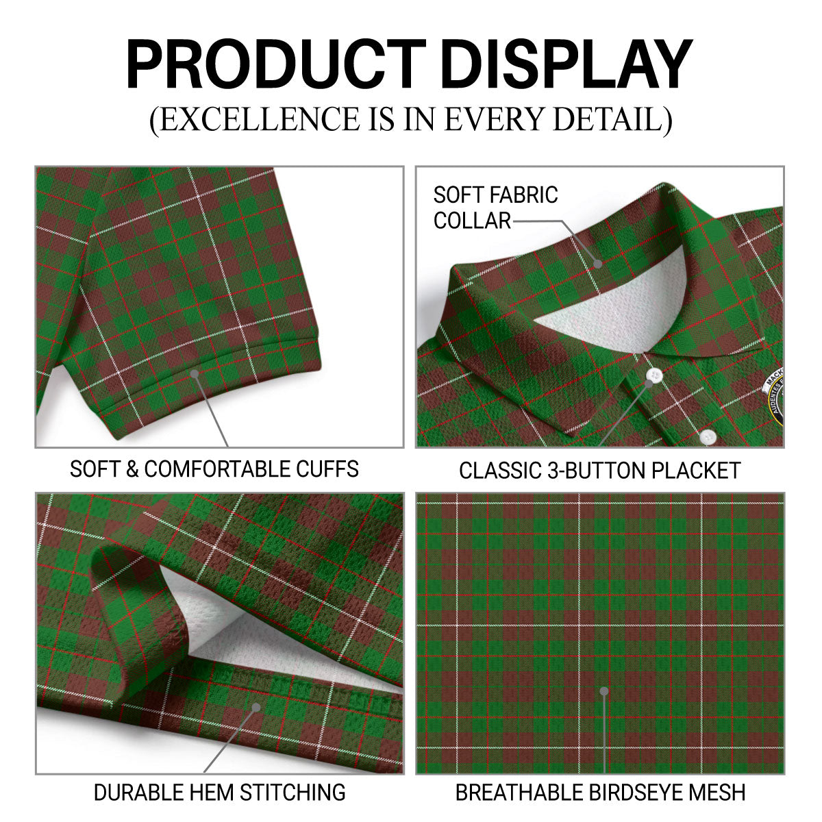 MacKinnon Hunting Modern Tartan Crest Birdseye Mesh Polo Shirt