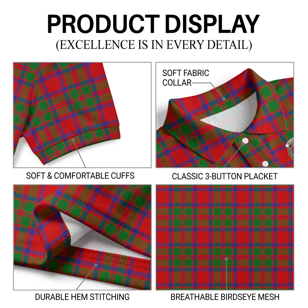 MacKintosh Modern Tartan Crest Birdseye Mesh Polo Shirt