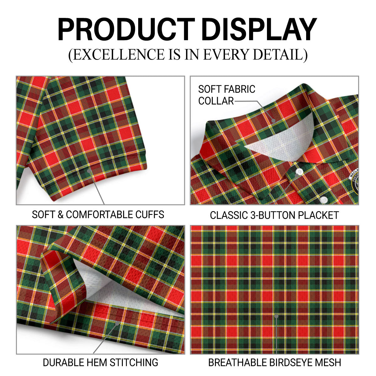 MacLachlan Hunting Modern Tartan Crest Birdseye Mesh Polo Shirt