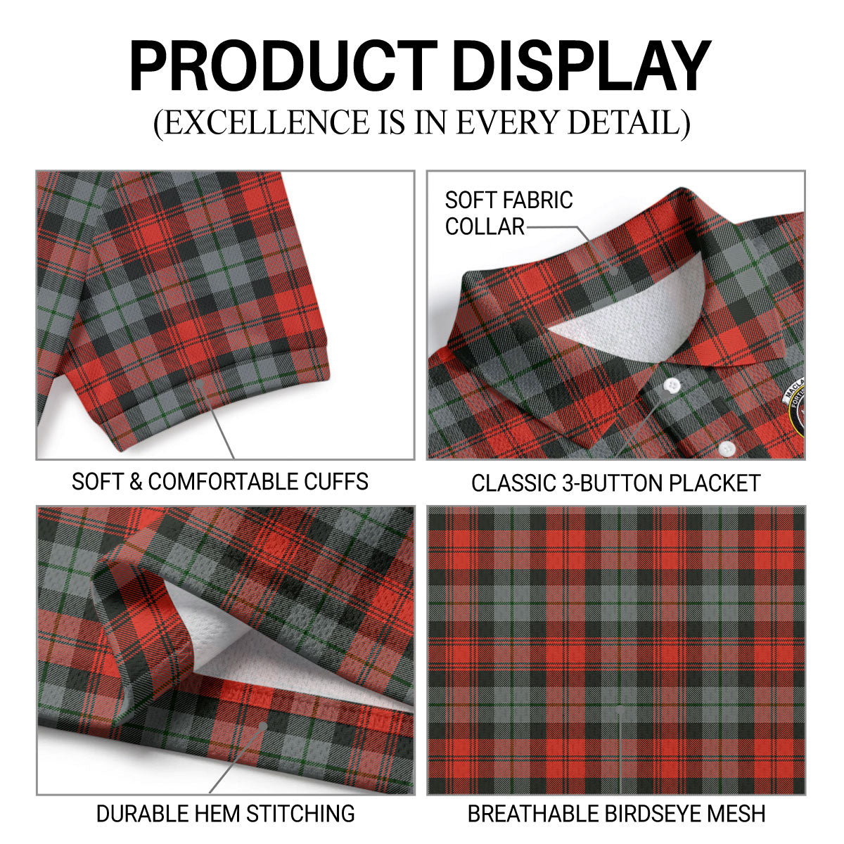 MacLachlan Weathered Tartan Crest Birdseye Mesh Polo Shirt