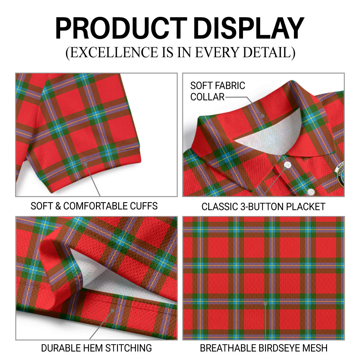 MacLaine of Loch Buie Tartan Crest Birdseye Mesh Polo Shirt