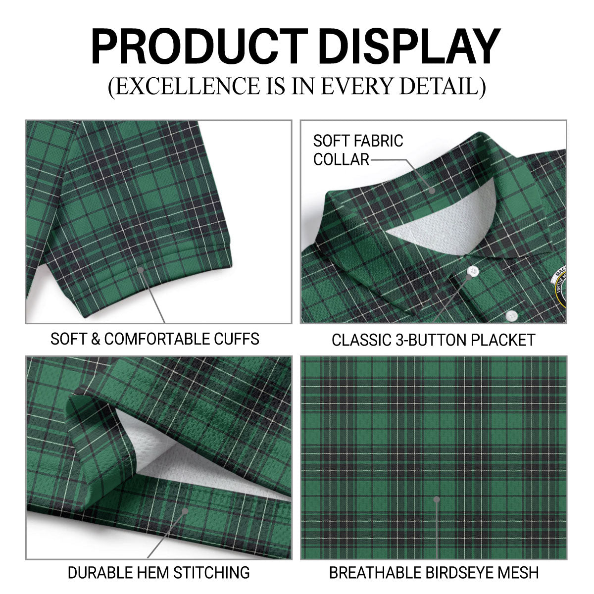 MacLean Hunting Ancient Tartan Crest Birdseye Mesh Polo Shirt