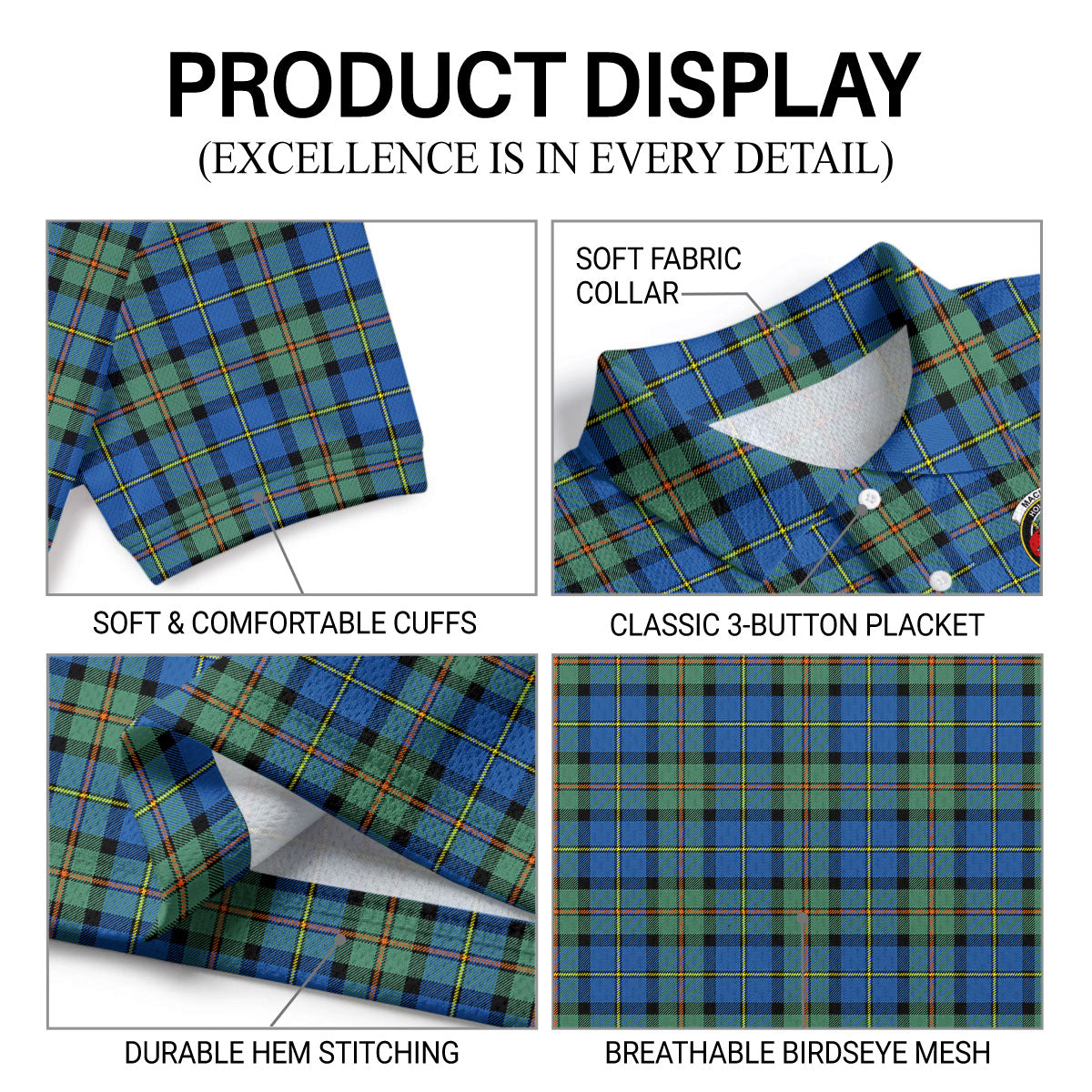 MacLeod of Harris Ancient Tartan Crest Birdseye Mesh Polo Shirt