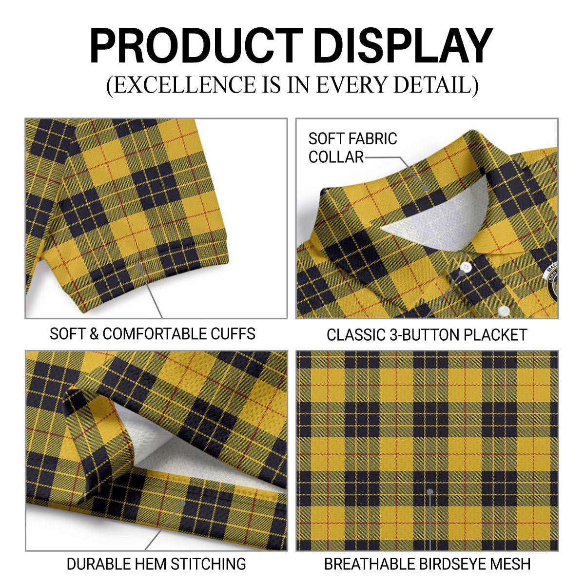 MacLeod of Lewis Ancient Tartan Crest Birdseye Mesh Polo Shirt