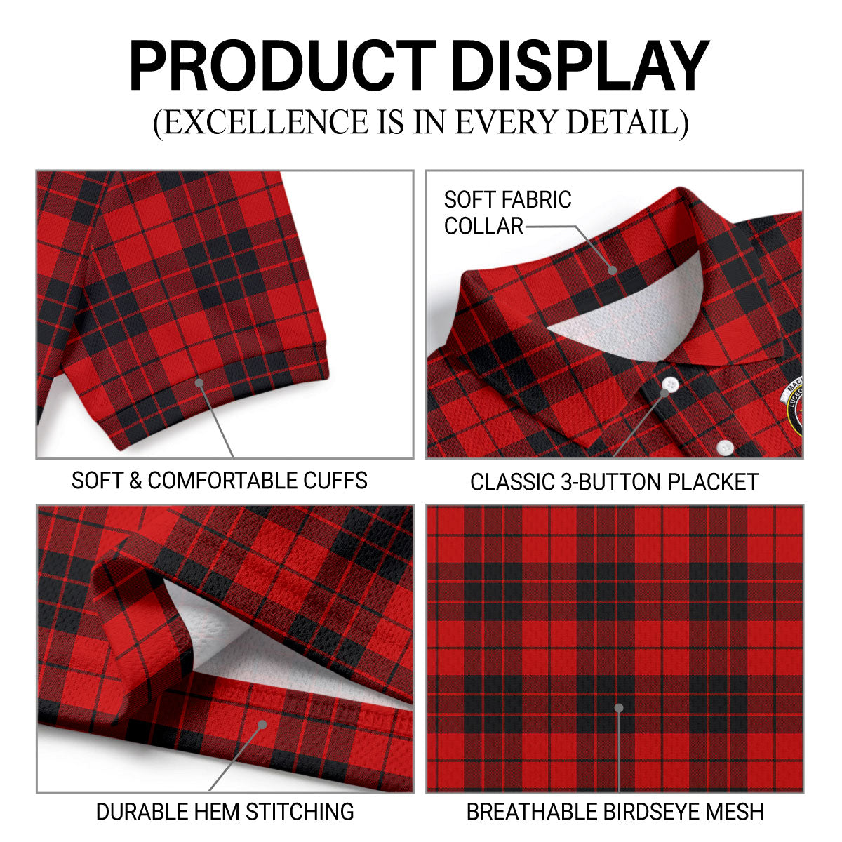 MacLeod of Raasay Tartan Crest Birdseye Mesh Polo Shirt