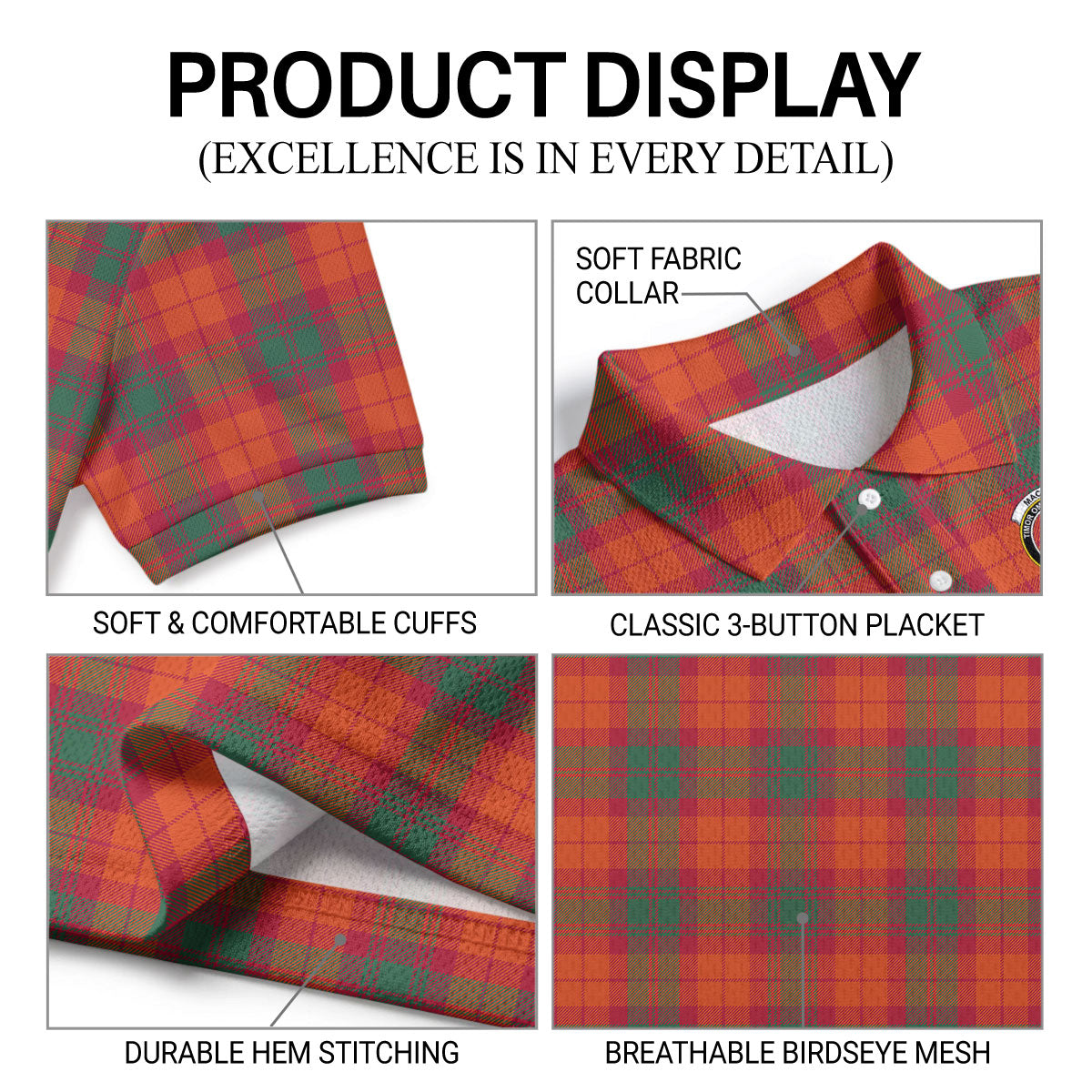 MacNab Ancient Tartan Crest Birdseye Mesh Polo Shirt