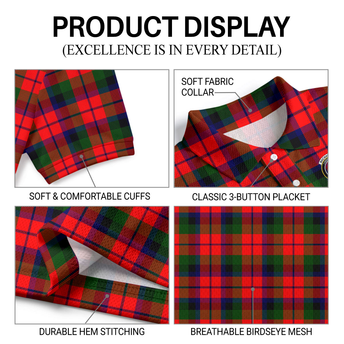MacNaughten Tartan Crest Birdseye Mesh Polo Shirt