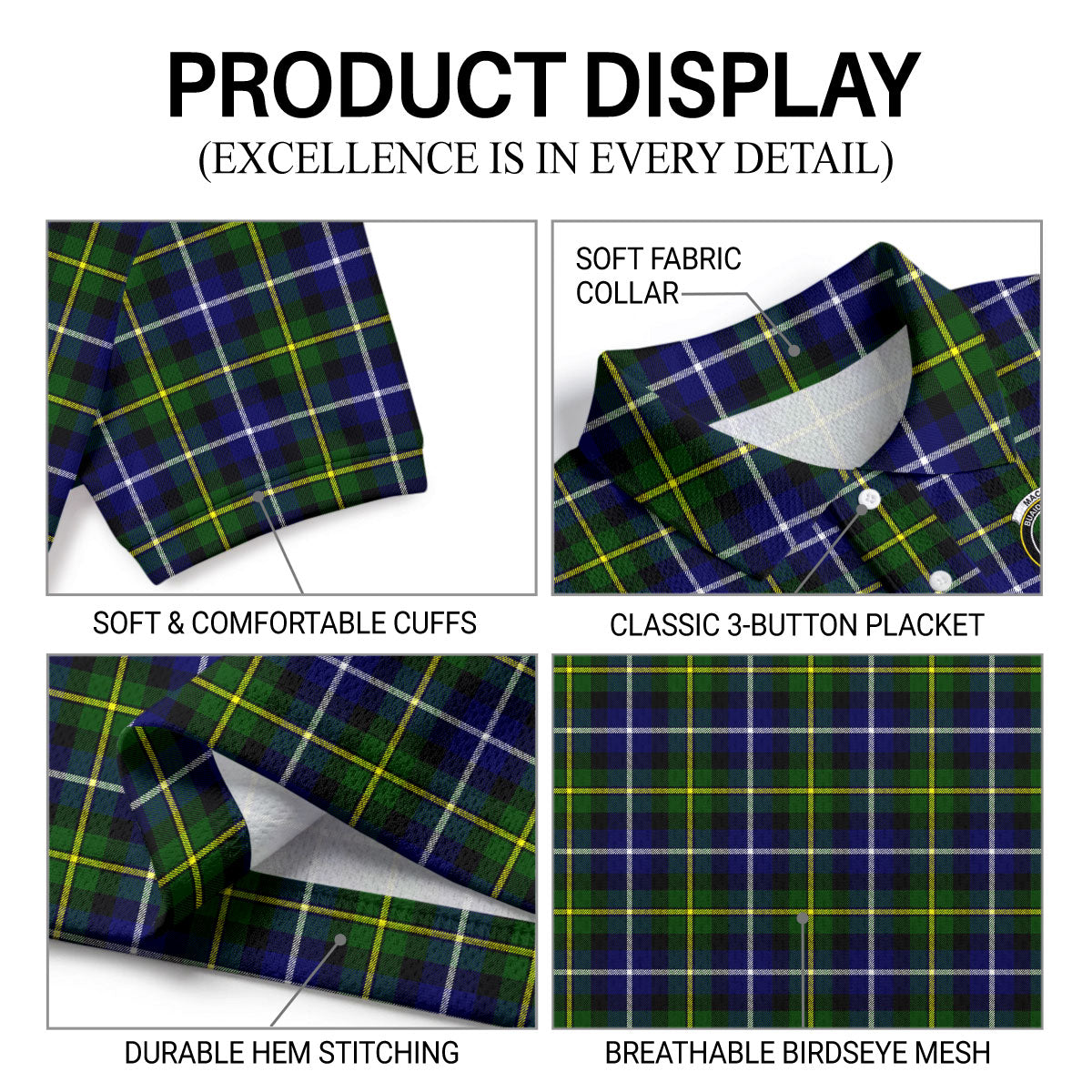 MacNeil of Barra Modern Tartan Crest Birdseye Mesh Polo Shirt
