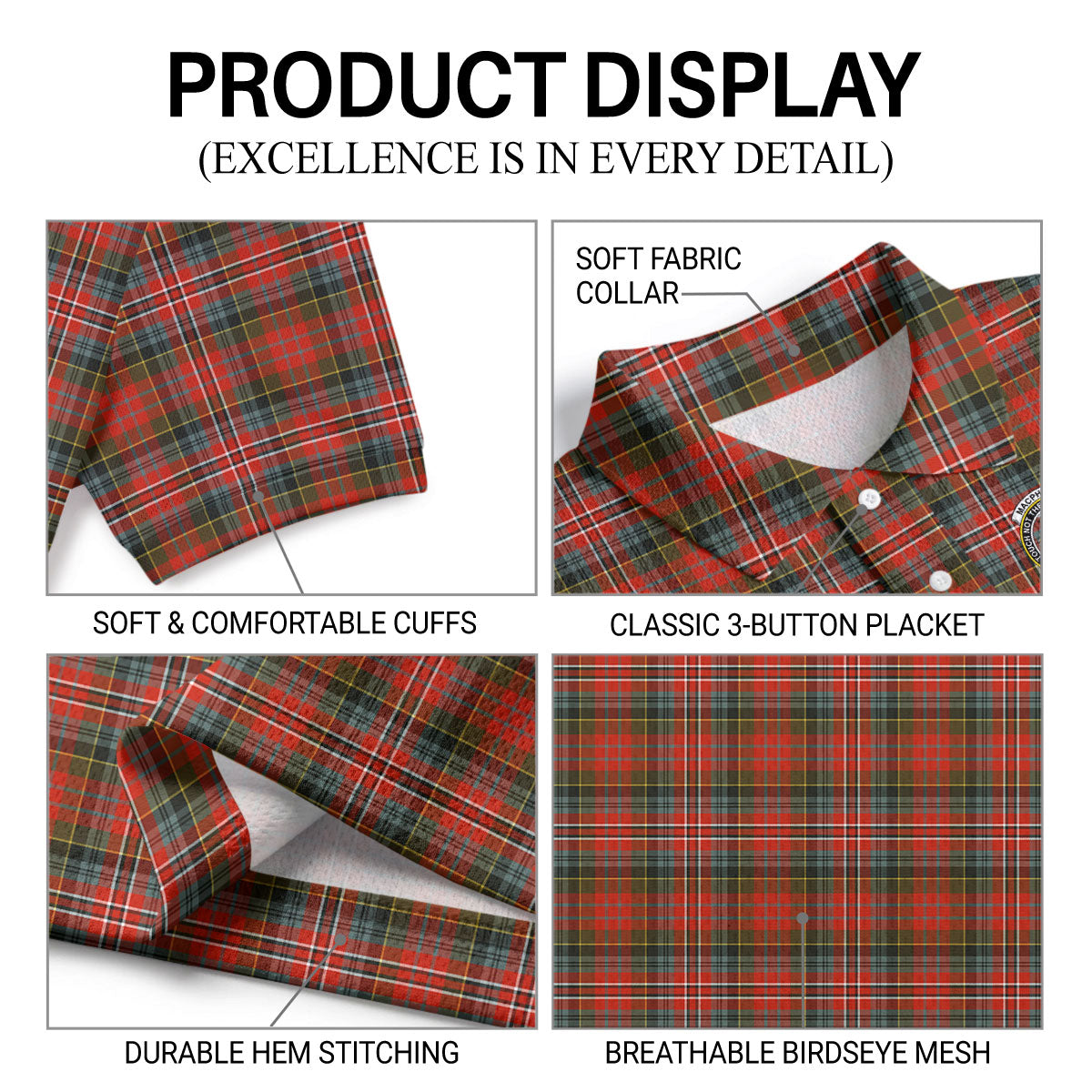 MacPherson Weathered Tartan Crest Birdseye Mesh Polo Shirt