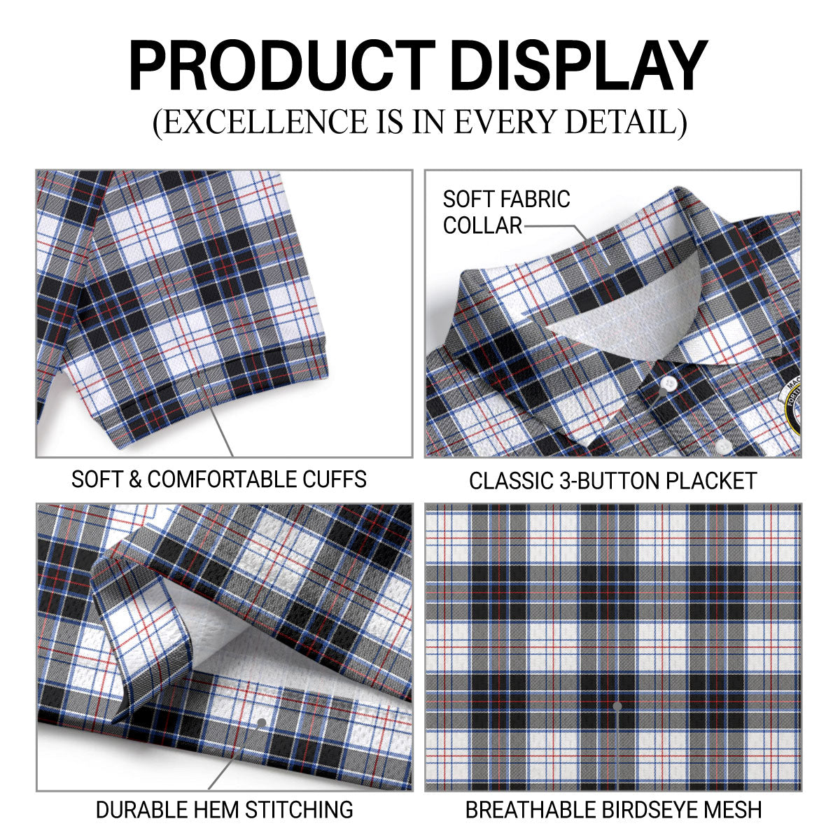 MacRae Dress Modern Tartan Crest Birdseye Mesh Polo Shirt