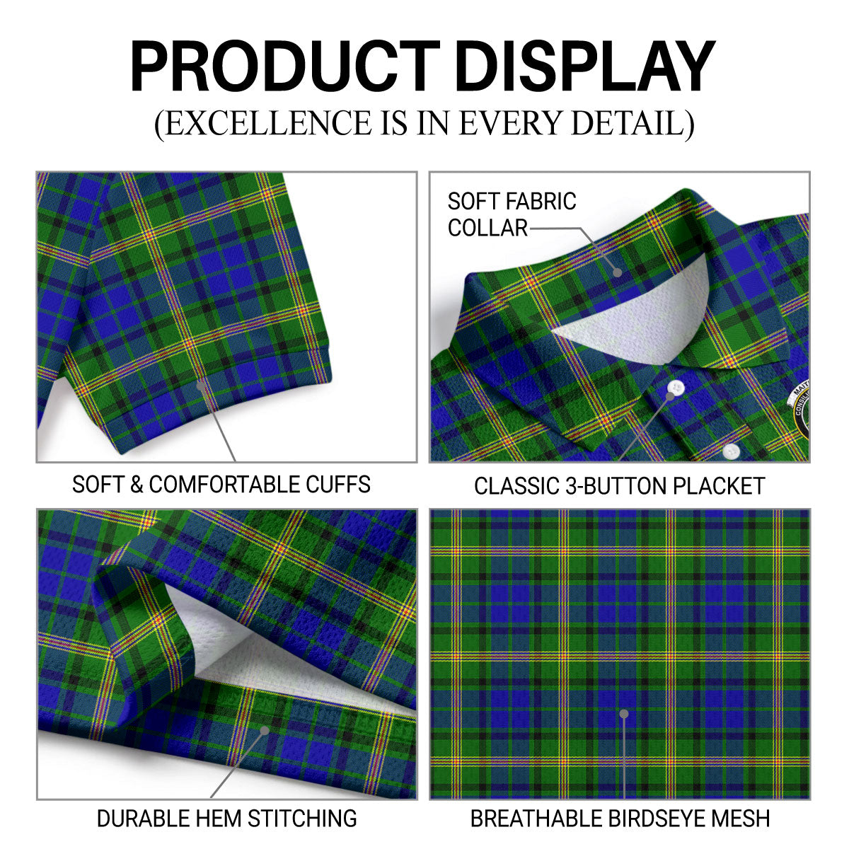 Maitland Tartan Crest Birdseye Mesh Polo Shirt