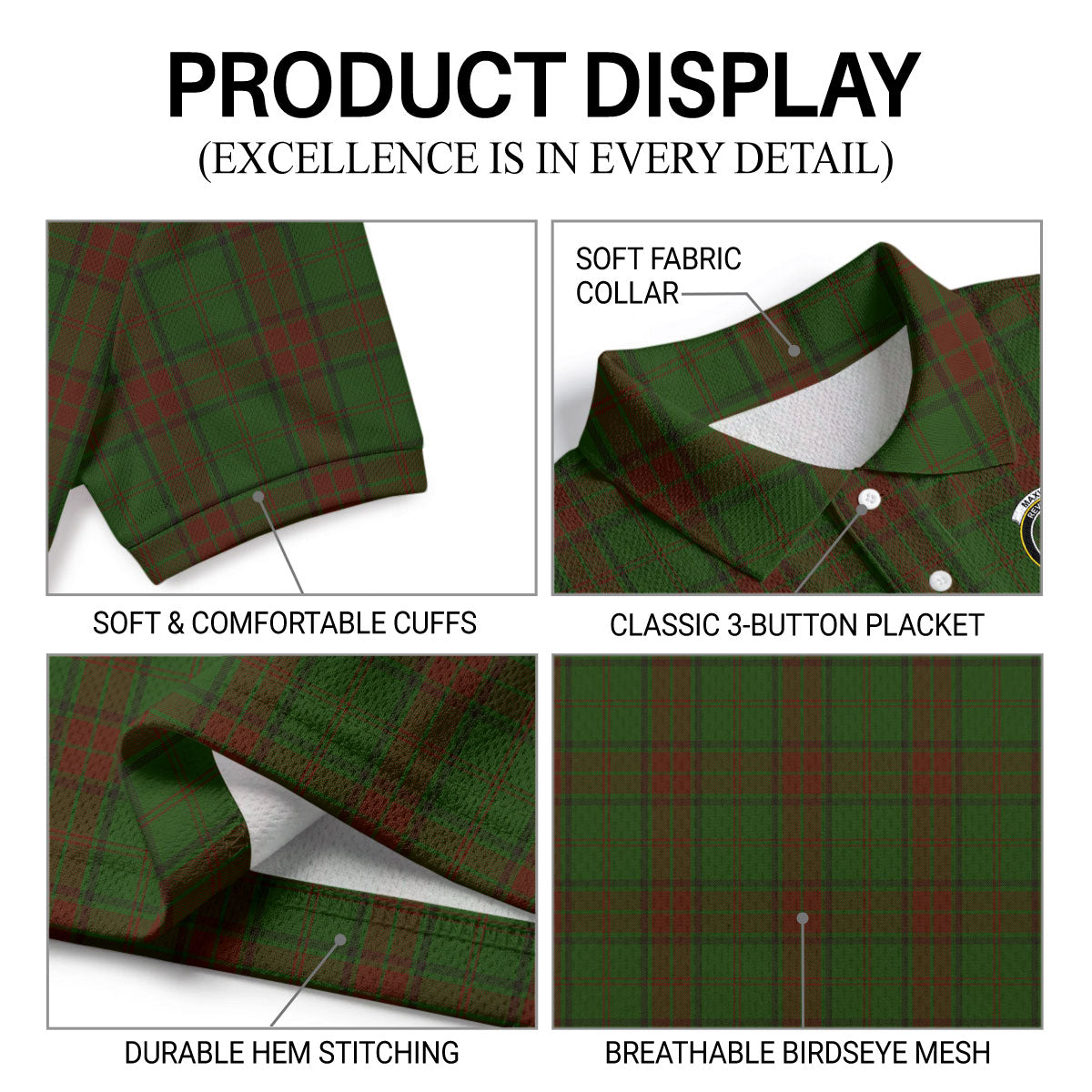 Maxwell Hunting Tartan Crest Birdseye Mesh Polo Shirt