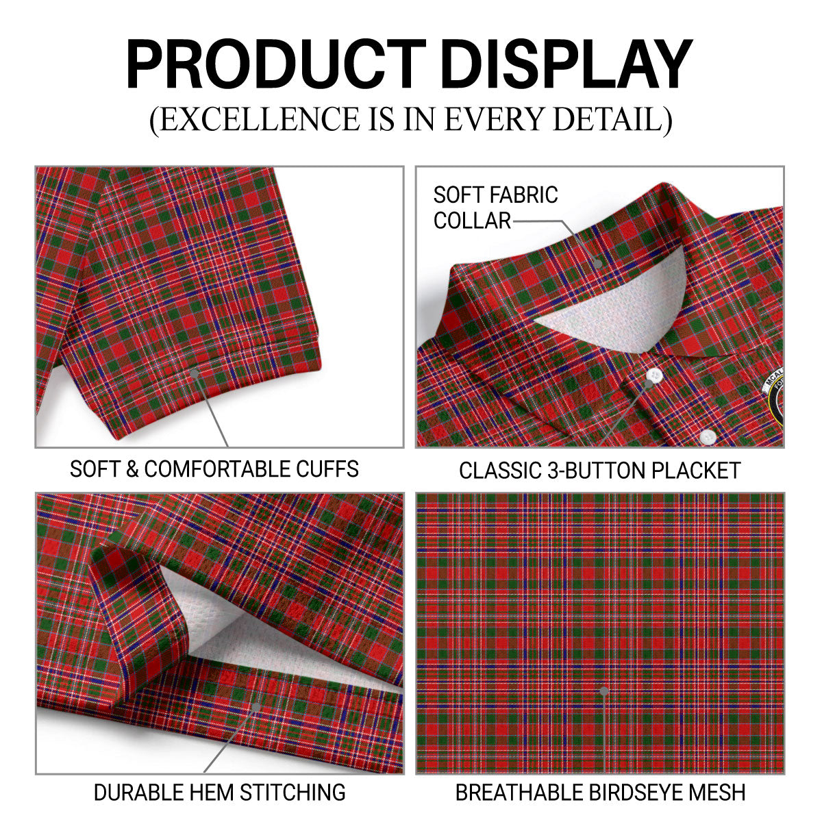 McAlister Modern Tartan Crest Birdseye Mesh Polo Shirt