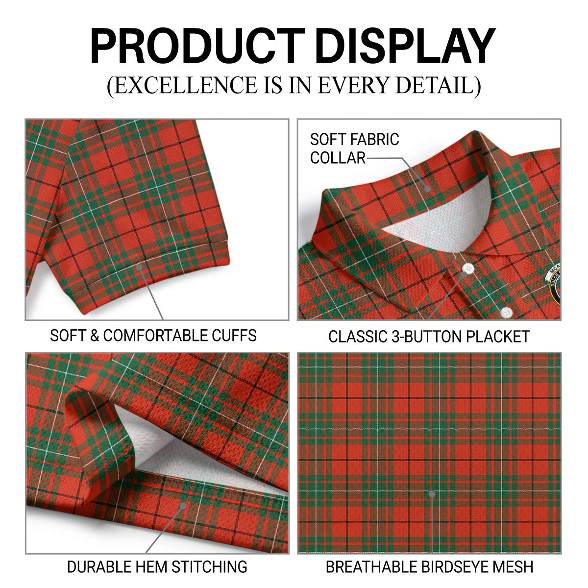 McAulay Ancient Tartan Crest Birdseye Mesh Polo Shirt