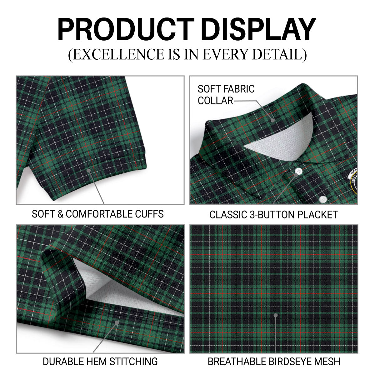 McAulay Hunting Ancient Tartan Crest Birdseye Mesh Polo Shirt